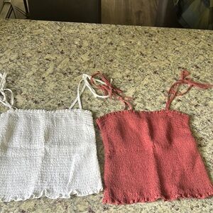 BRAND NEW 
Abercrombie & Fitch White and Pink Smocked Camisole Crop Tops
